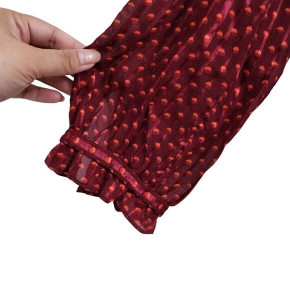 Marc By Marc Jacobs Blouse 4 Red Minetta Print Silk Top Merlot Multi Semi Sheer - Picture 6 of 11